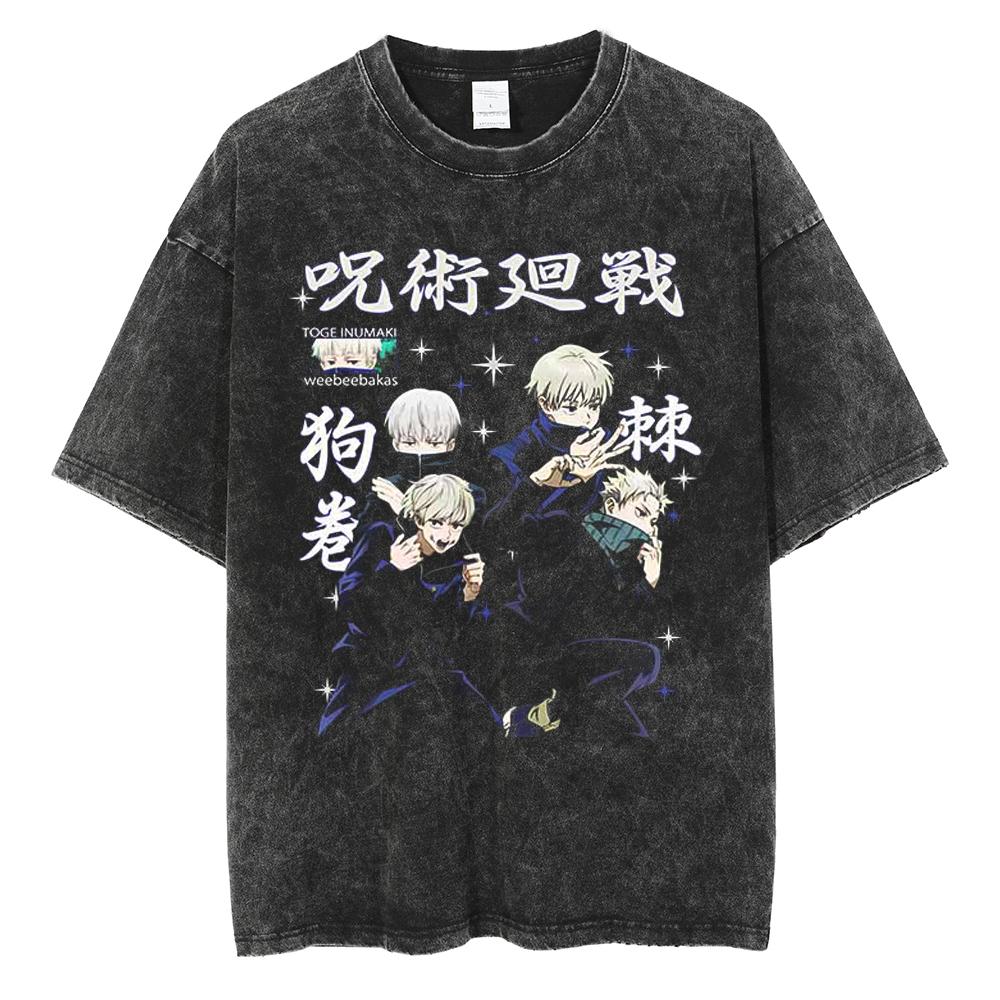 Anime Jujutsu Kaisen Itadori Yuji Ryomen Sukuna Graphic Washed T Shirt Men Vintage Cotton T-shirts Harajuku Male Casual TShirt