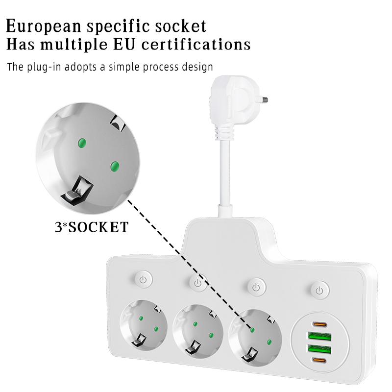 EU-Stecker Steckdosen Intelligente Steckdosenleiste Wandmontage Mit USB-Anschlüssen + Typ C Schnellladebuchse Adapter Netzwerkfilter