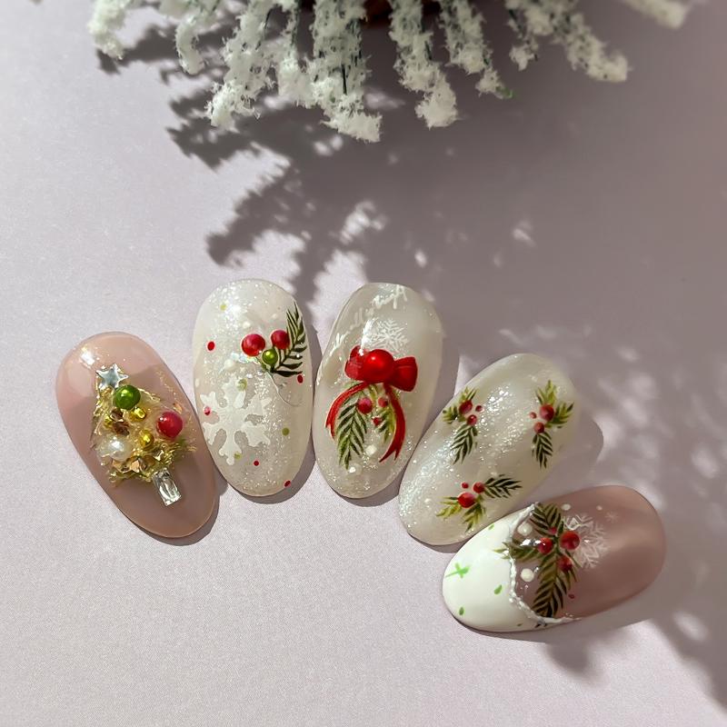 Christmas Nail Stickers Laser Snowflake Relief 3D Christmas Tree Leaves Cartoon Wearing Nail Patches Manicure Decorstion Charm