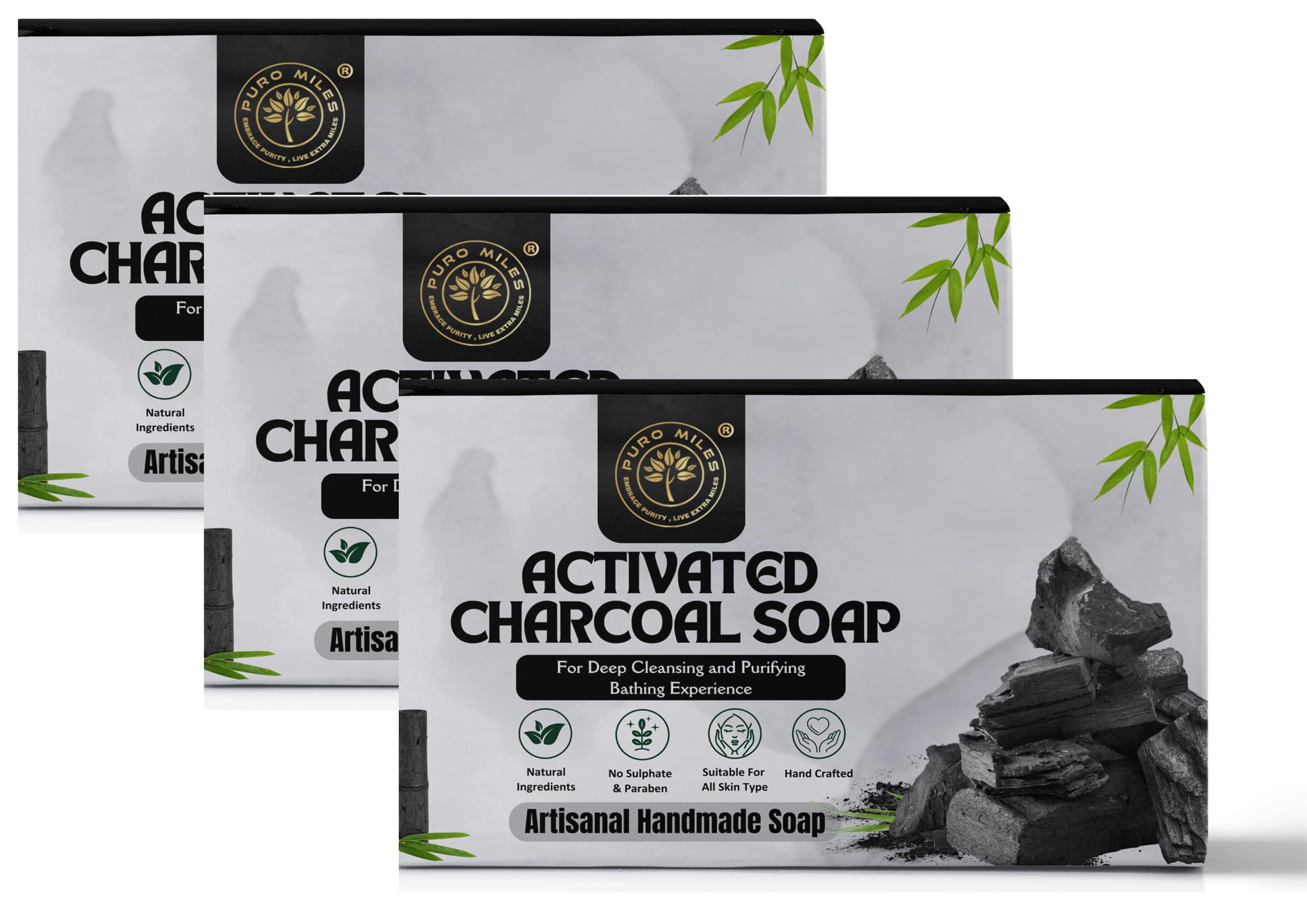 Activated Charcoal Soap | Natural Handmade Soap Bar with Tea Tree Oil | Deep Cleansing, Detox & Oil Control | Sulphate & Paraben-Free | Skin Shine a