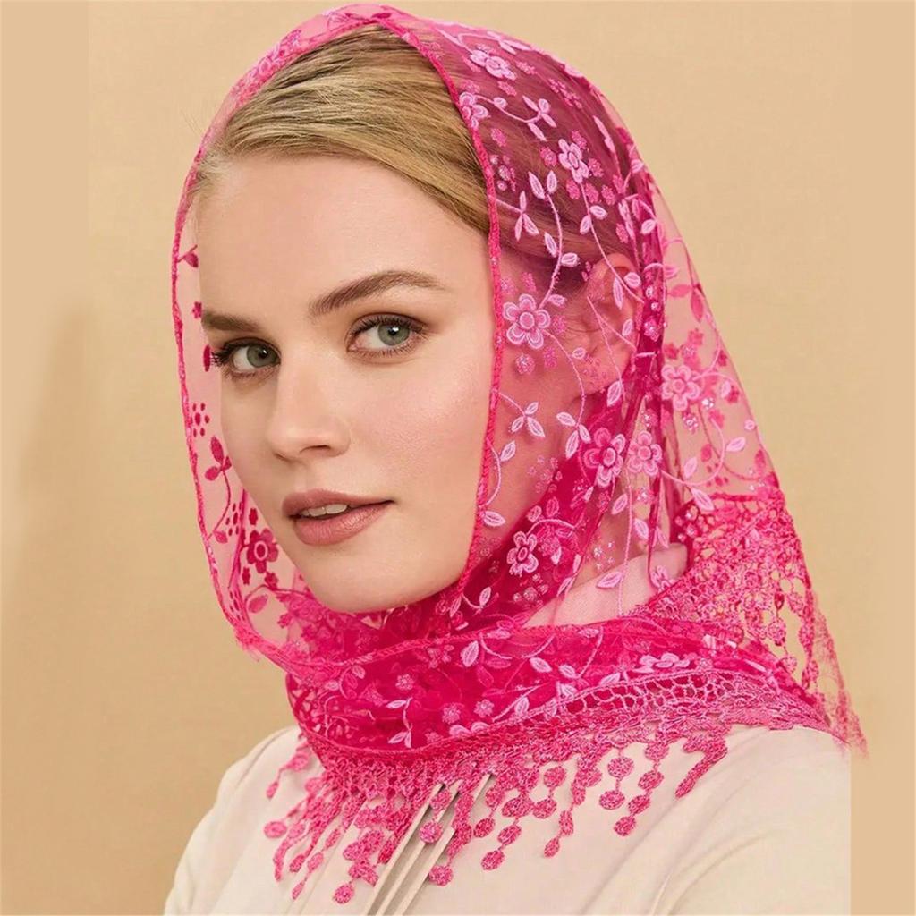 Seethrough Lace Flower Head Scarf Triangle Headwrap Bandanas for Women Daily and Casual Wear Music Festival Headpiece