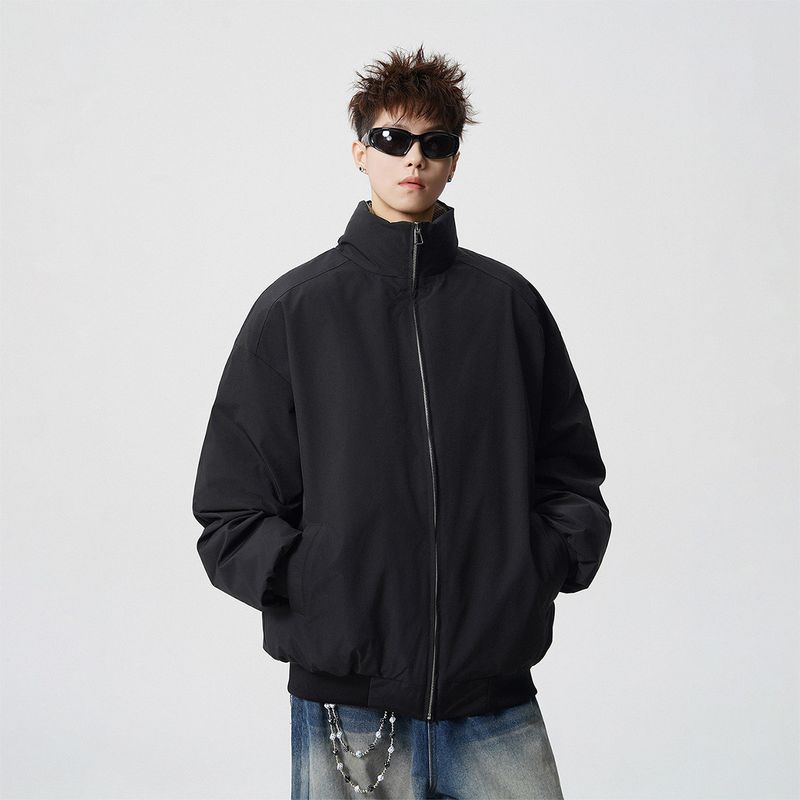 51 Hip-Hop American-Style Deconstructed Solid Color Loose Stand-Up Collar Cotton Jacket Men's Winter Thickened Trendy Retro Couple Cotton Coat