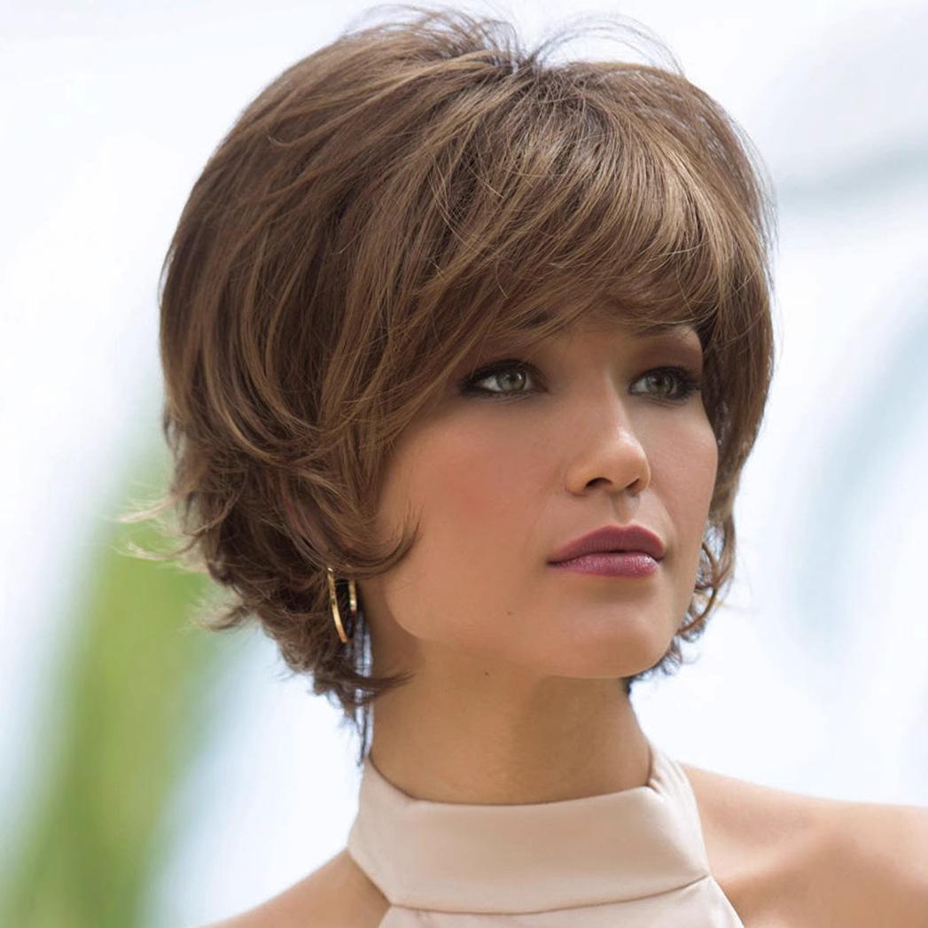 

Женский модный коричневый косой челкой пышный короткий парик