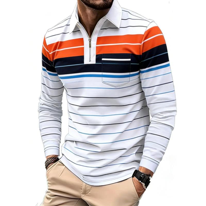 Sommer Herren Langarm Reißverschluss Poloshirt Herren Freizeit Revers Poloshirt Modisches Poloshirt Freizeit
