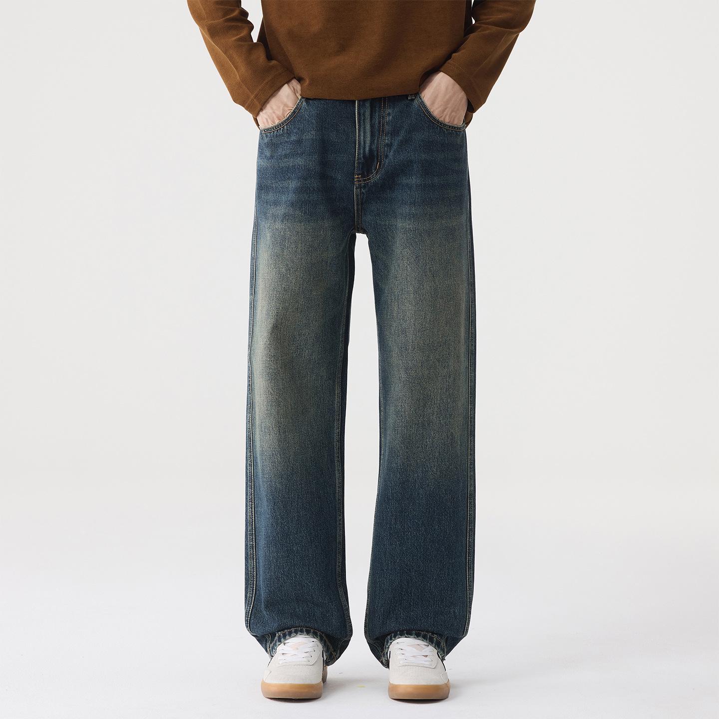 

Мужские джинсы прямого кроя с эффектом потертости и градиентом, в стиле ретро, осень 2025 - Повседневные брюки свободного кроя 31 синий