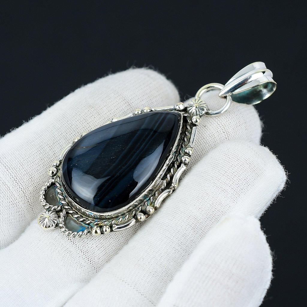 Blått Tigeröga Hänge, Naturliga Blå Tigeröga Smycken, 925 Sterling Silver Smycken, Handgjort Boho Smycke Hänge, Unisex Hänge För Gåva