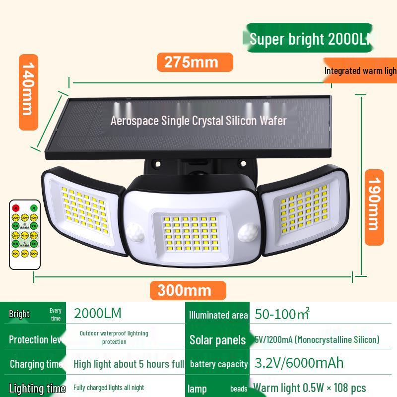 Yinglang Outdoor Solar Wall Light: Three-Sided Super Bright Illumination, Long Lifespan for Courtyard and Home Entrance.
