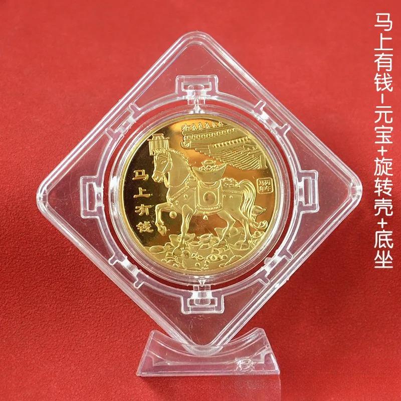 Gedenkmedaille zum Jahr des Pferdes, Tierkreiszeichen Pferd, Souvenir, massive Münze, Heimdekoration, quadratische, drehbare Acryl-Ornamente, Geschenk