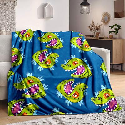 1pc Dino Rugrats Flannel Throw Blanket HD Printed Lightweight Soft Warm All Season Blanket for Sofa, Bed, Travel, Camping Machine Washable
