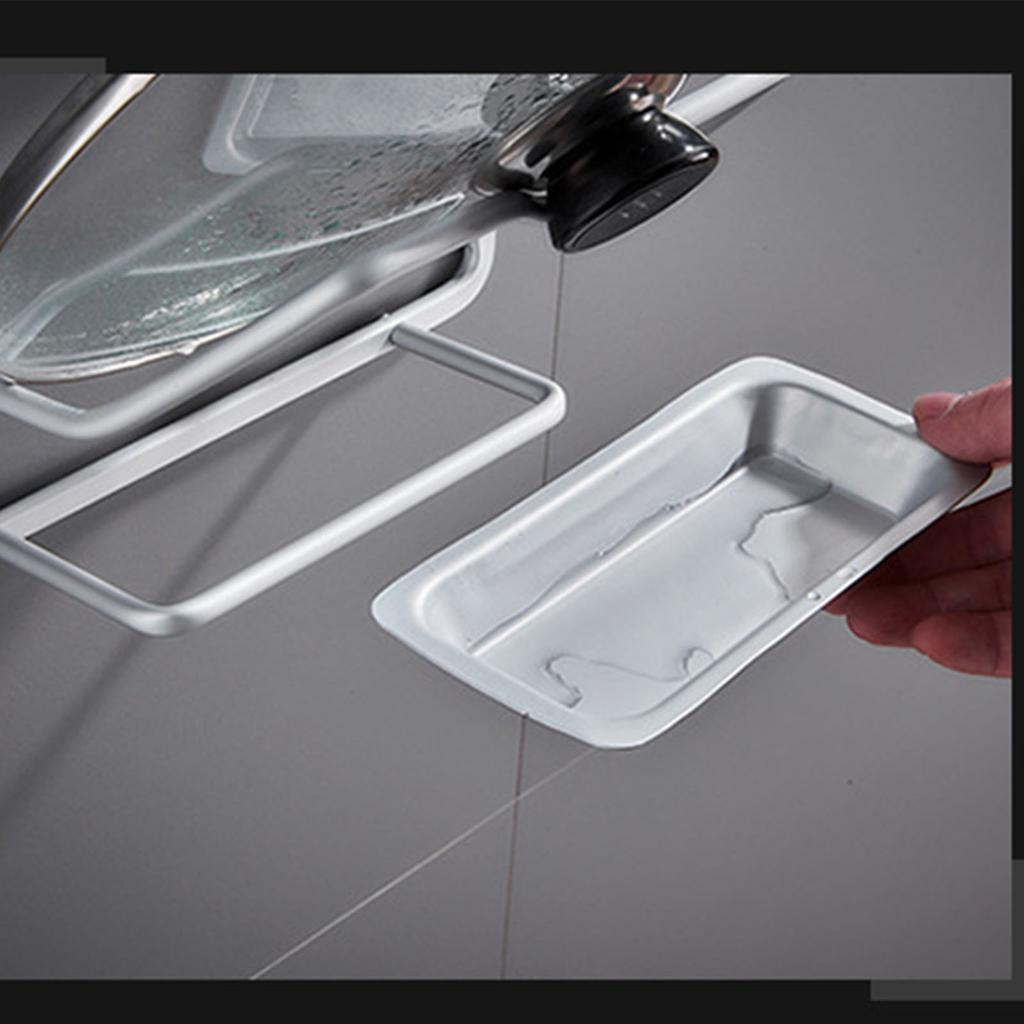 Pot Lid Holder Drilling Free Wall Mounted Space Saving Aluminium Hand Polishing Rustproof for