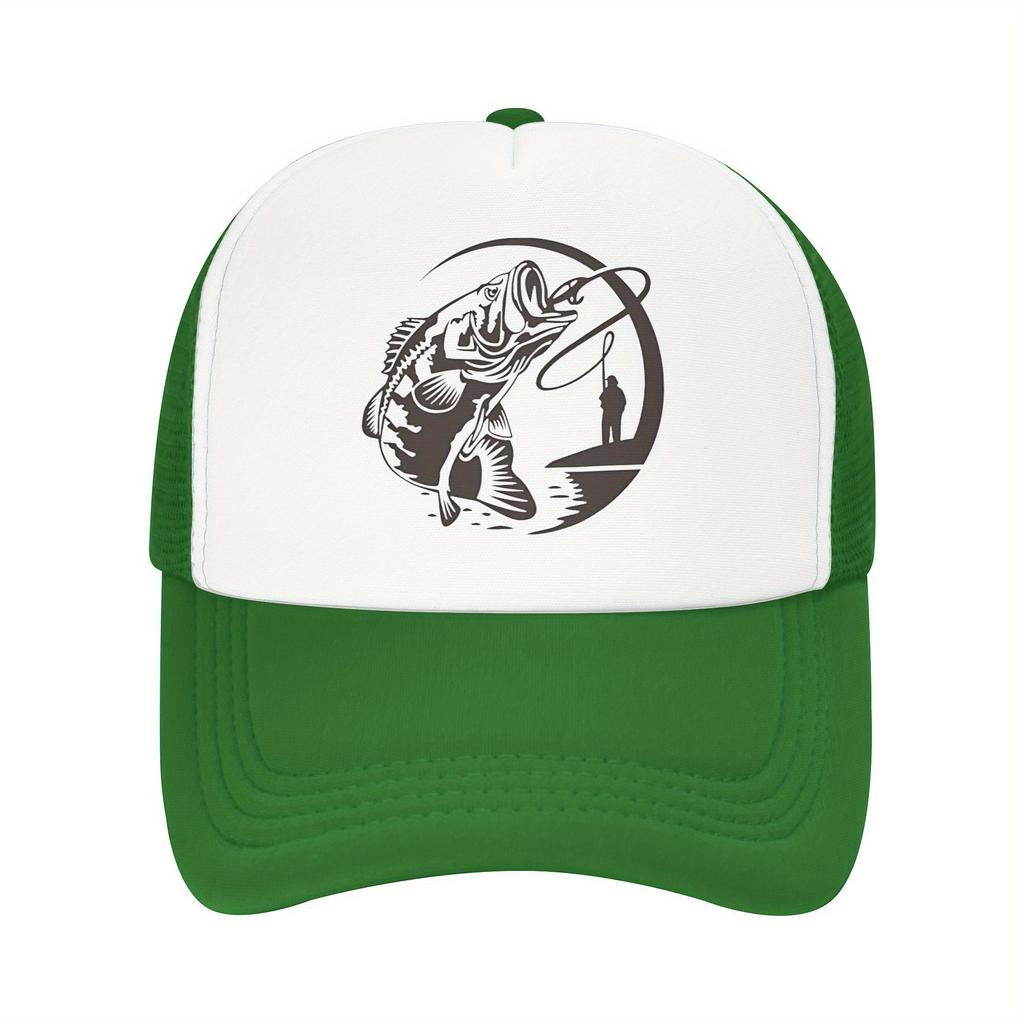 Bass Fishing Jumper Fisherman Silhouette Trucker Hat Breathable Mesh Back Adjustable Cap Casual