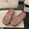 Summer Fashion Bling Sequin Cloth Square Toe Platform Wedge Heels Slippers Woman Banquet Sandals Slide Shoes