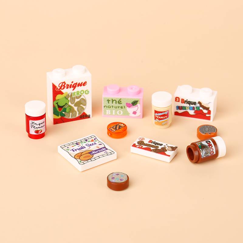City Food Building Blocks Character Accessories Printing Set Fish Mushroom Fruit Burger Refrigerator Hot Dog Pizza Basin Toy