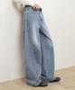 Yujen Back Logo Slash Wide Denim Pants_Light Indigo