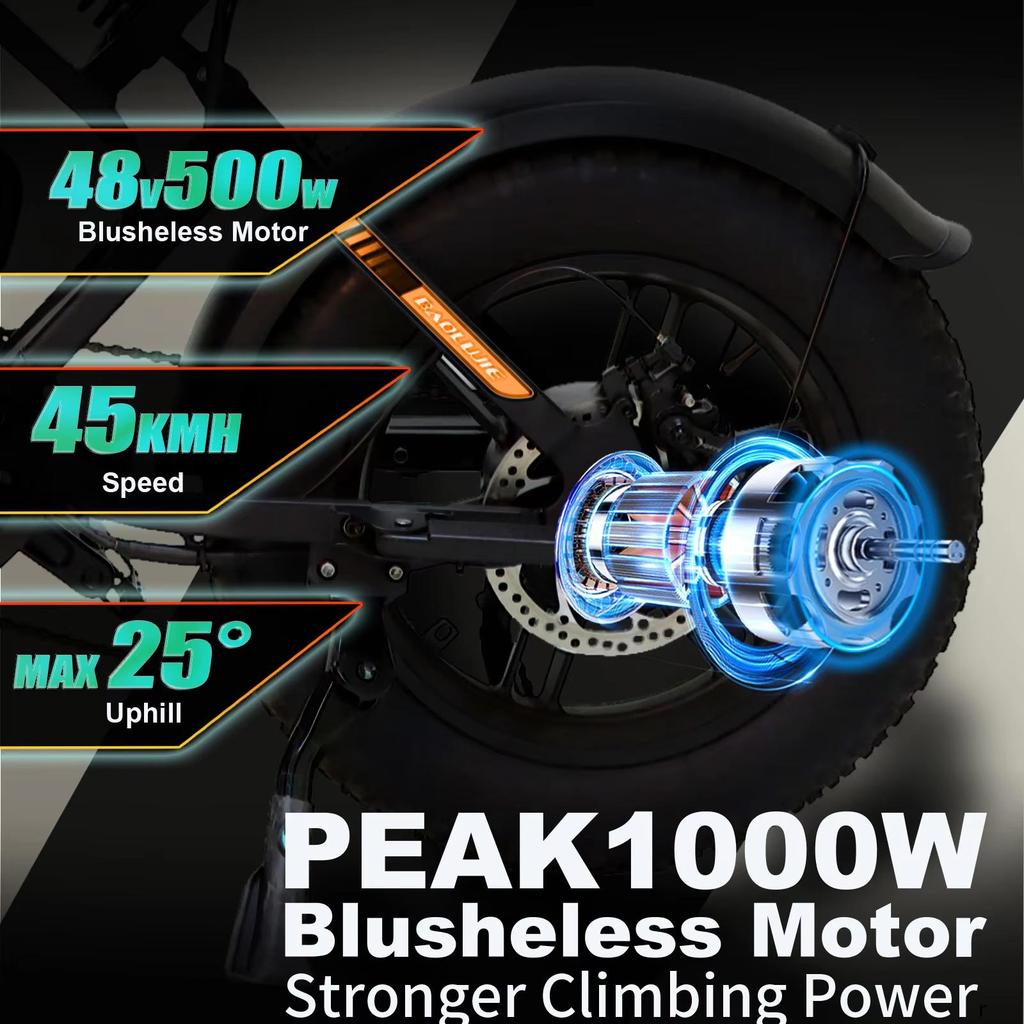 Electric bicycle F2 500W E-bike with 48V 13Ah battery, 16 inch tires, shoulder suspension, top speed of 45 kilometers per hour, mechanical disc brake