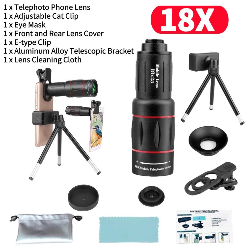 18X Telephoto Phone Lens with Tripod Universal External Zoom Camera Lens Long Focus Telephoto Lens for Picture Video Taking