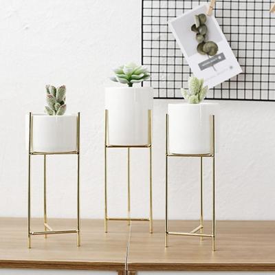 Ceramic Flower Pot with Metal Stand Floor Standing Flowerpot Holder Iron Frame for Heavy-Duty Pots Offices Homes Indoor Display