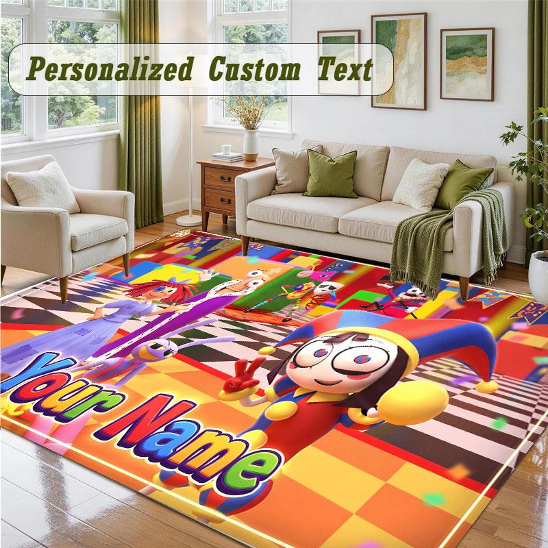 Crystal Velvet Square Rug Custom NameThe Amazing Digital Circus Pattern Non Slip Home Floor Decor Rug