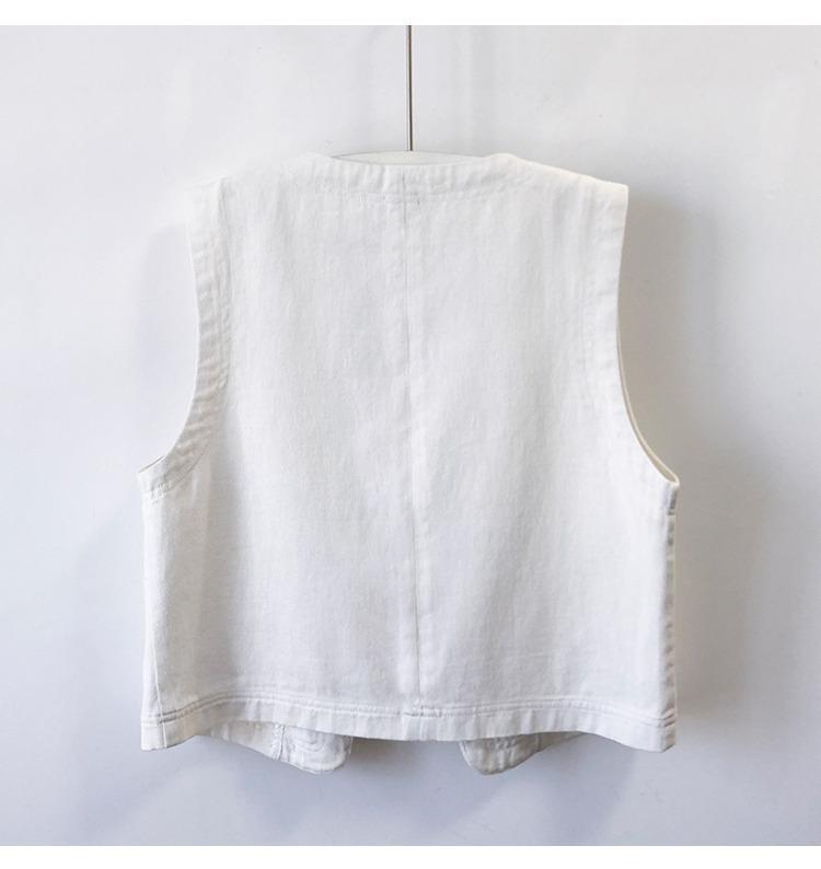 Women's Simple Casual White Denim Sleeveless Vest Jacket for Spring/Summer