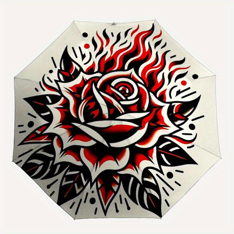 

1pc Flame Rose Automatic Folding Umbrella Portable Collapsible Design, 8-Rib Iron Frame, Durable Fabric, All-Season Casual Outdoor 190