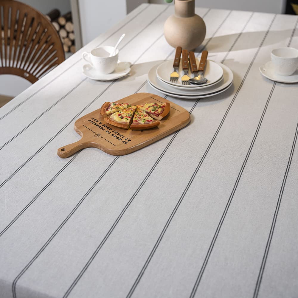 Cotton Linen Table Cloths Boho Farmhouse Heavy Fabric Table Cover Burlap Striped Washable Table Top For Kitchen Picnic Rectangle