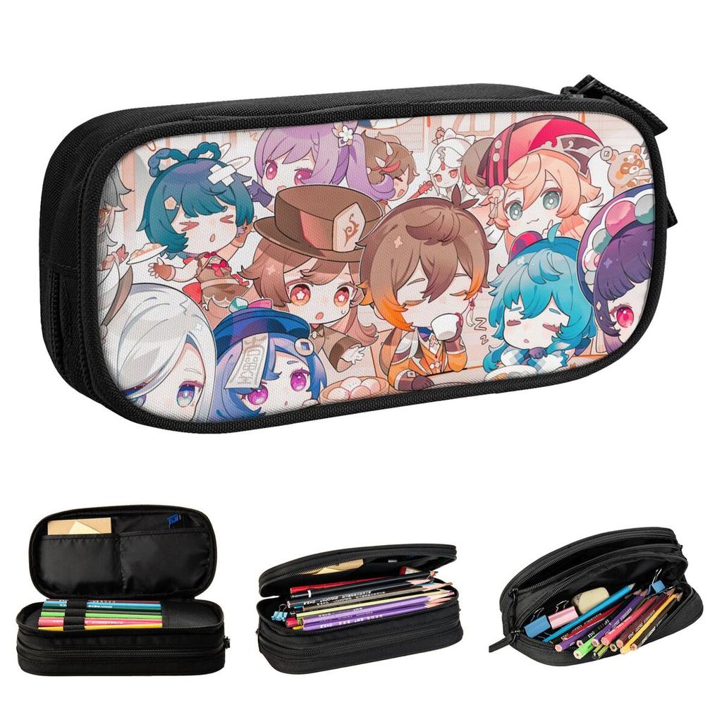 Genshin Impact Pencil Case Anime Hutao Xingqiu Pencil Box Pen Box for Girl Boy Big Capacity Pencil Bags Office Gifts Stationery