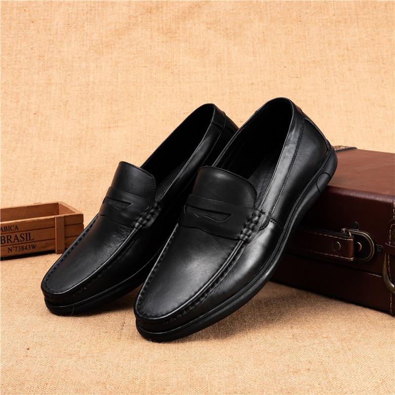 Leather Shoes Men's Autumn New Item Flat Heel Soft Soled Leather Shoes Top Layer Cowhide Pigskin Inner Rubber Sole Formal Leather Shoes