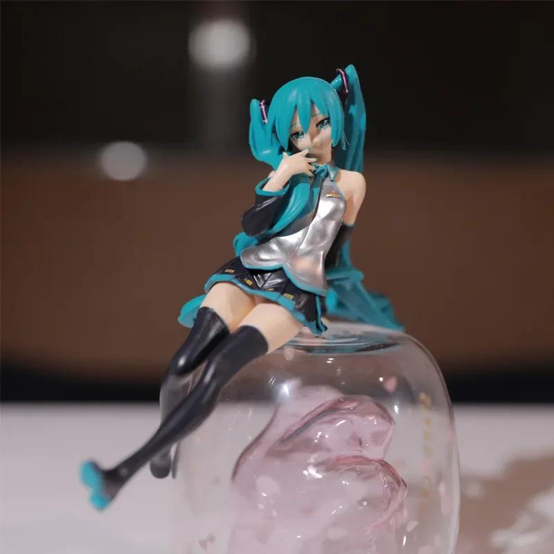 14CM Anime Sitting Hatsune Miku Figures kawaii Long Hair Sakura Action Toys Girls PVC Figure Model Toys Hatsune Miku Girl