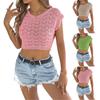 Women's Fashion Casual -Color Round Neck Navel Knit Vacation Top