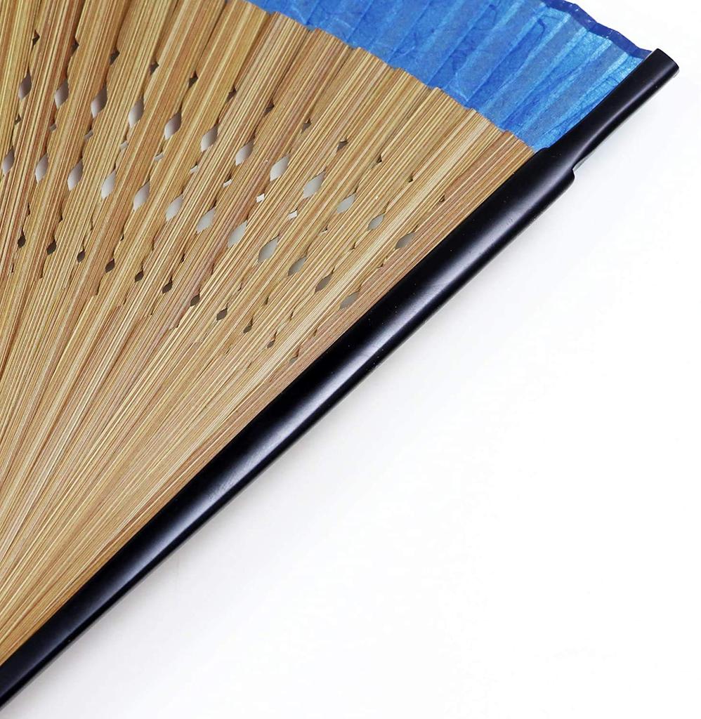 Fan Fan Set with Super Short Blue [Osaka Choseido] Fan, Men's, Fashionable, Business, Bag, Holder, Handkerchief, Fabric,