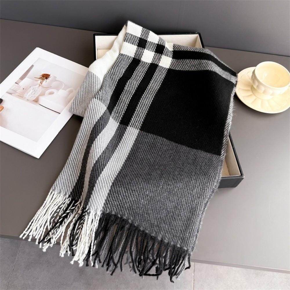Long Length Warm Scarf Tassel Wool Texture Scarf Fashionable Checkered Scarf Couples