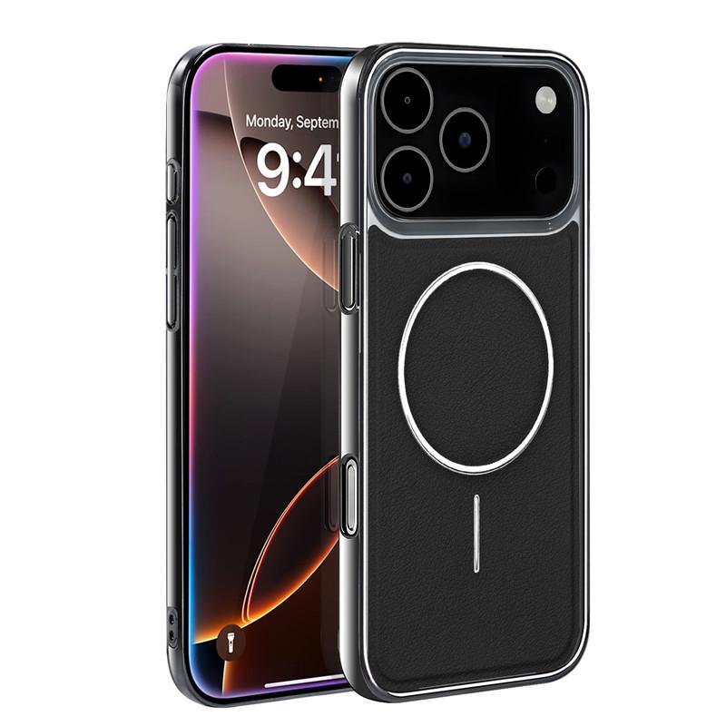 Brown Leather Magnetic Charging Phone Case For iPhone 17 12 13 14 15 16 Pro Max Air Luxury Plating Ultra Thin Shockproof Cover