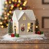 LED Resin Christmas Village House Decorative Figurine White Christmas Cottage Holiday Home Decoration DIY Gift