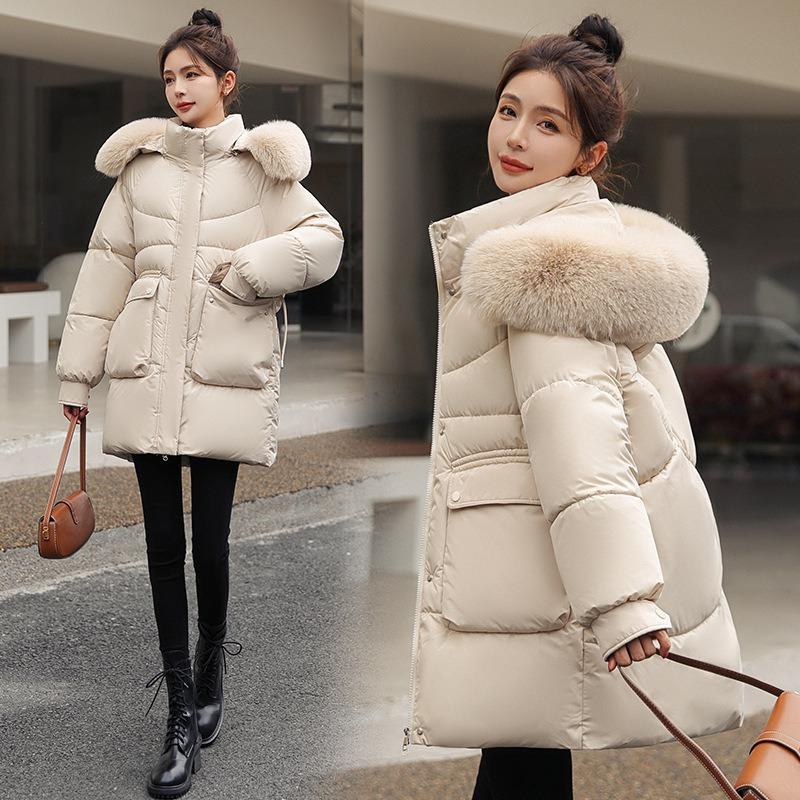 Winter New Women's Medium and Long Down Cotton-padded Jacket Thickened Hat Removable Cotton-padded Jacket Women's Cotton-padded Jacket