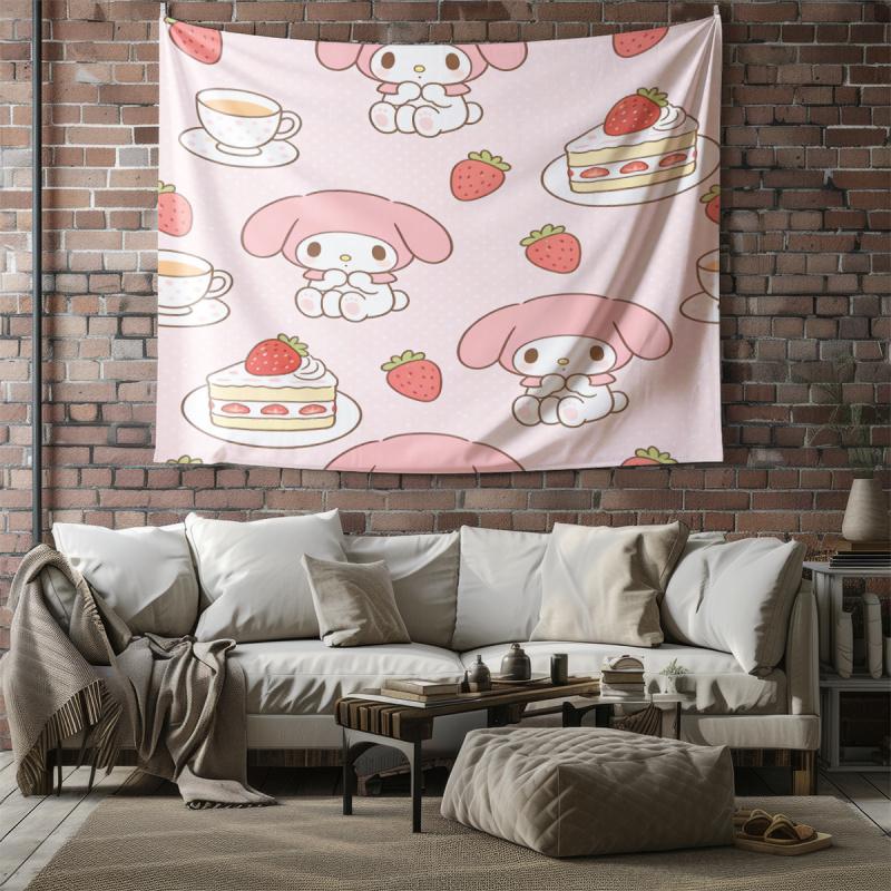 Sanrio Characters Tapestry Cute Cartoon Wall Hanging for Bedroom Living Room Dorm Home Decor Aesthetic Gift