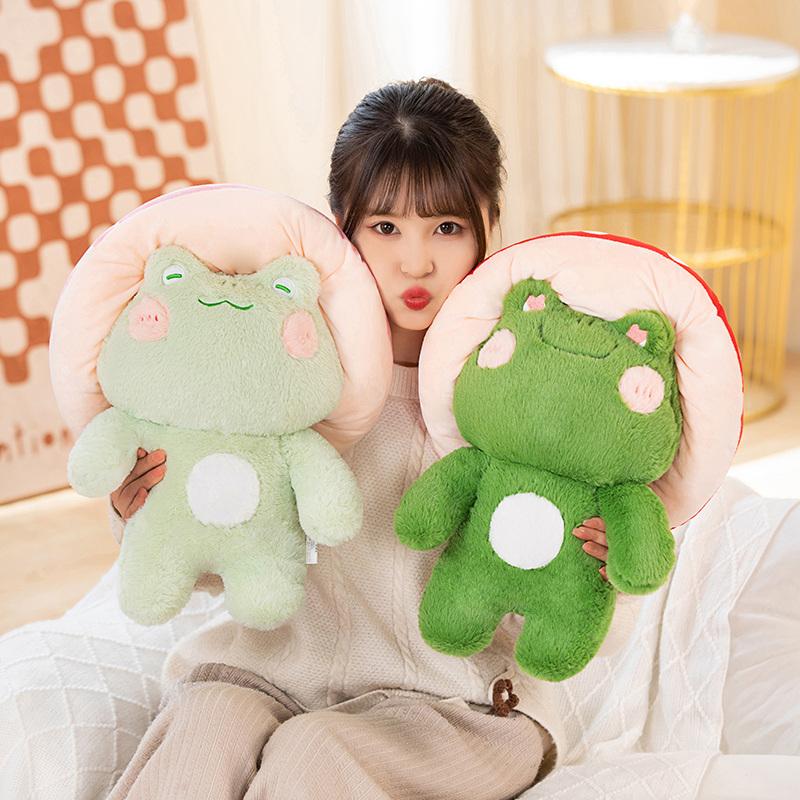 1pc Soft Frog Plushie Stuffed Kawaii Animals Red Mushroom Hat Frogs Baby Appease Doll Single Dog Trick Birthday Gift Kids Boy