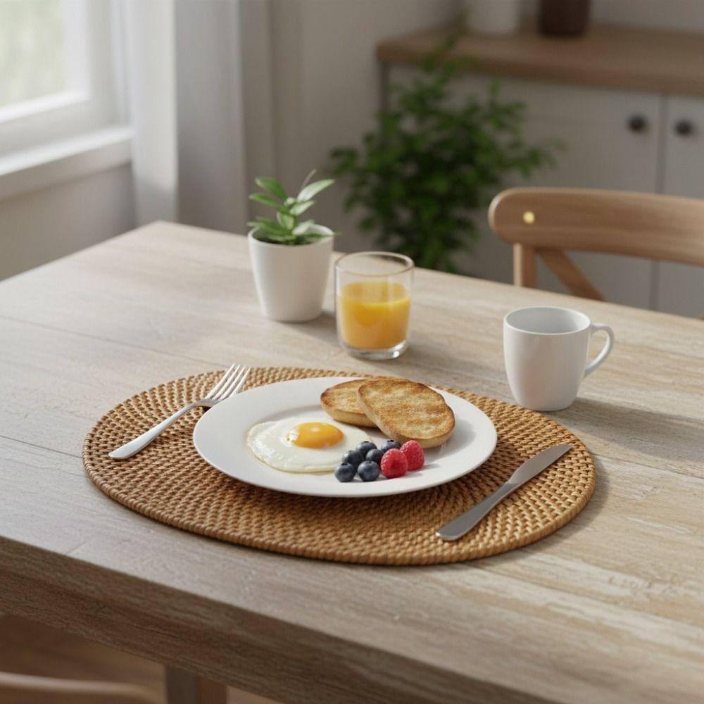 Handmade Oval Rattan Woven Placemat Non-Slip Coaster Tableware Heat-Insulated Mat  Dining Table