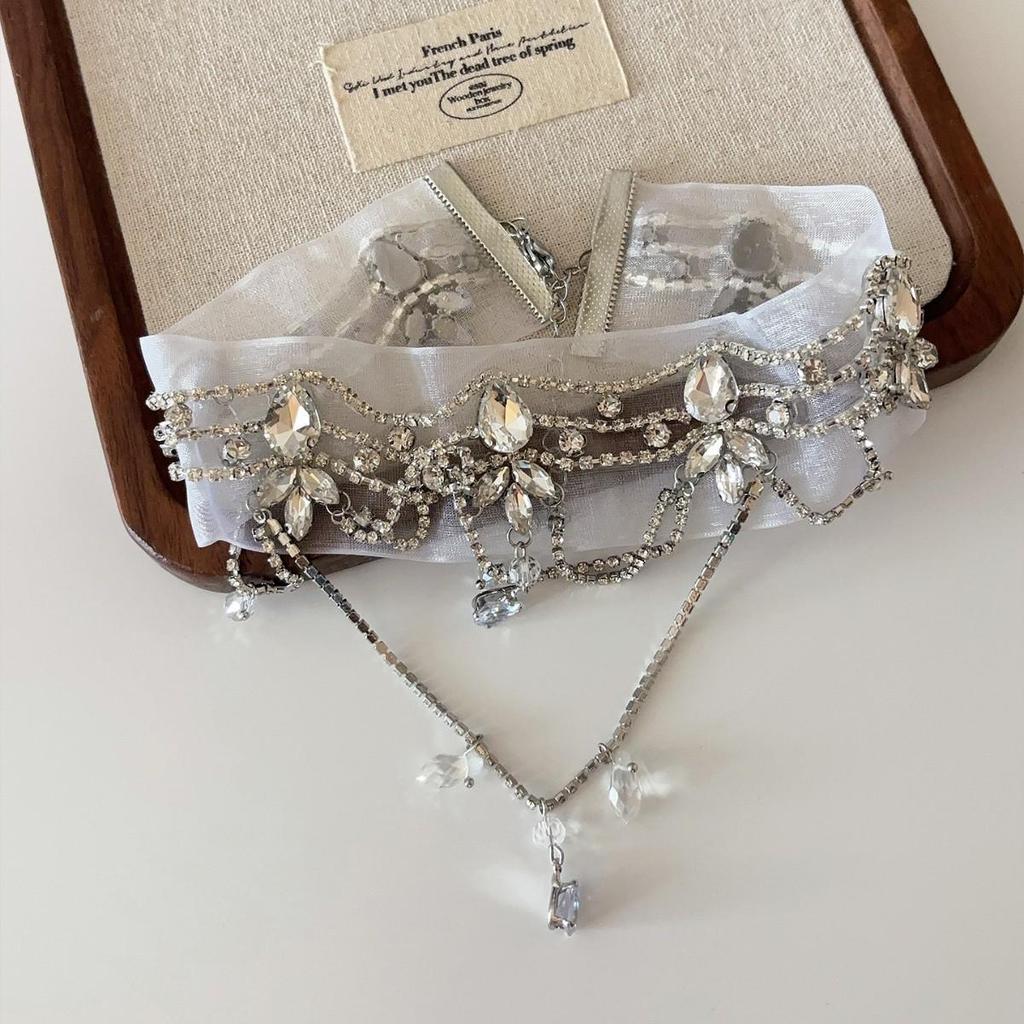French Court Style Chiffon Water Drop Necklace - Elegant Beaded Clavicle Chain for Brides 2026