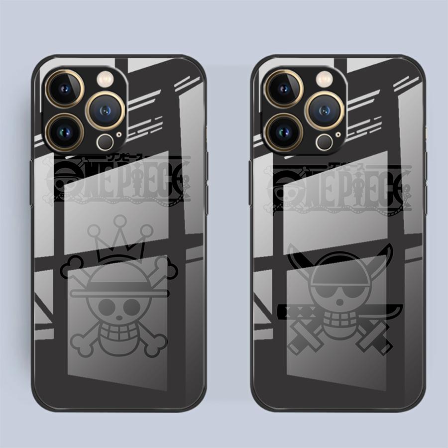 Anime OneS P-ieceS Logo Glass Phone Cover Case for iPhone 17 Pro Max 11 XR 12 15 Plus 8 16 13 Air 14