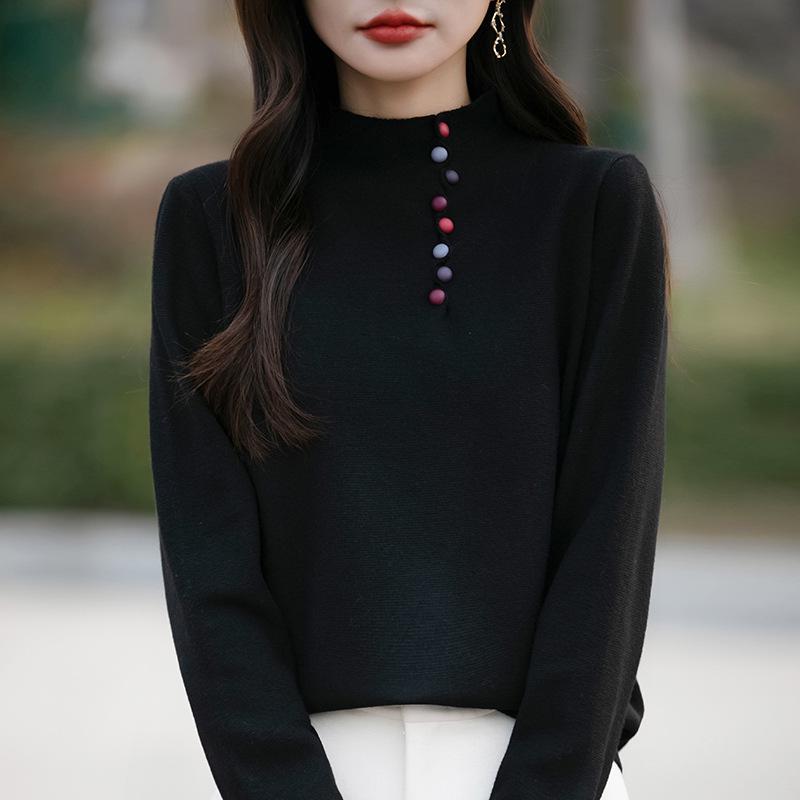 

Женский вязаный свитер с высоким воротником - Шикарный, теплый и стильный для осени и зимы L чёрный