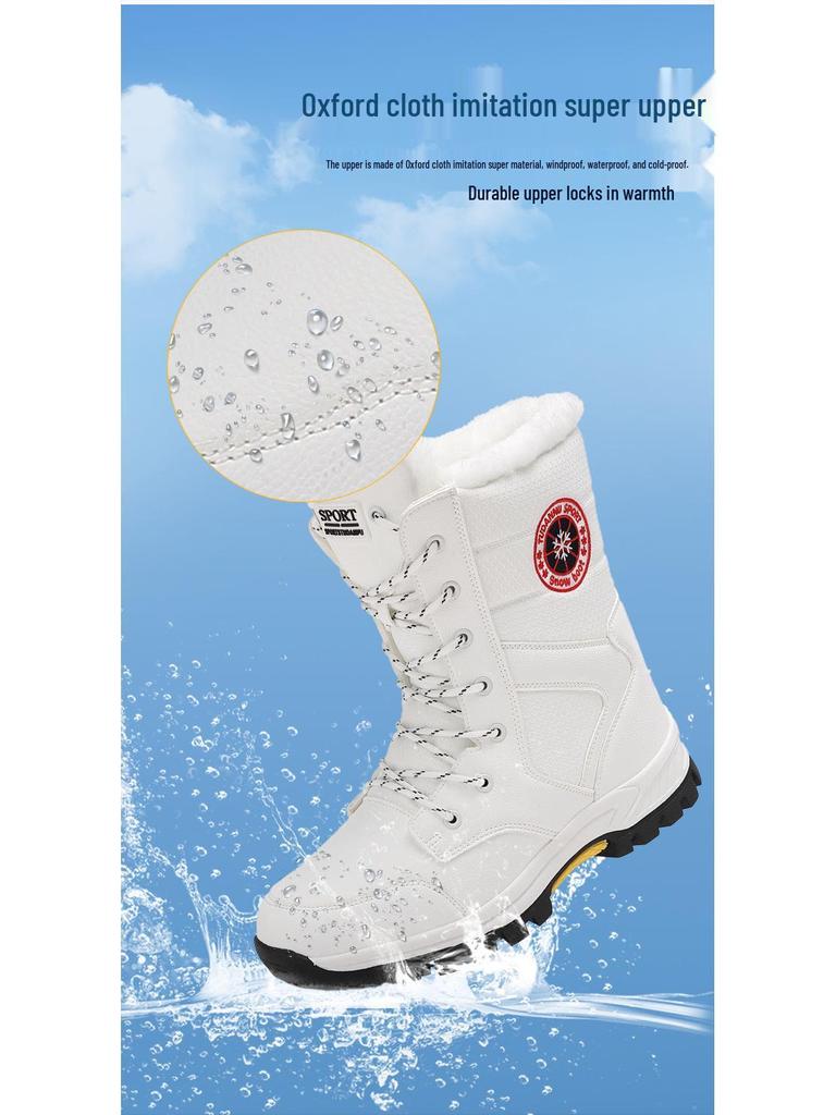 Women's Waterproof Lace-Up Cotton Snow Boots: High-Top, Thick-Soled for Winter and Hiking Outdoors