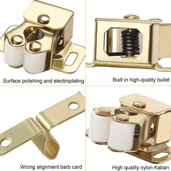 4Pcs Sturdy Door Bead Lock Fine Workmanship Corrosion-resistant Door Hardware Two-wheel Touch Beads Lock Wardrobe