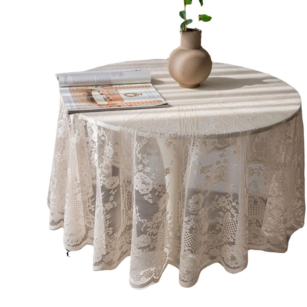 Cloth Daddy Ins Style Beige Lace Table Cloth Hollow Round Western Food Cafe Party Tablecloth Tablecloth