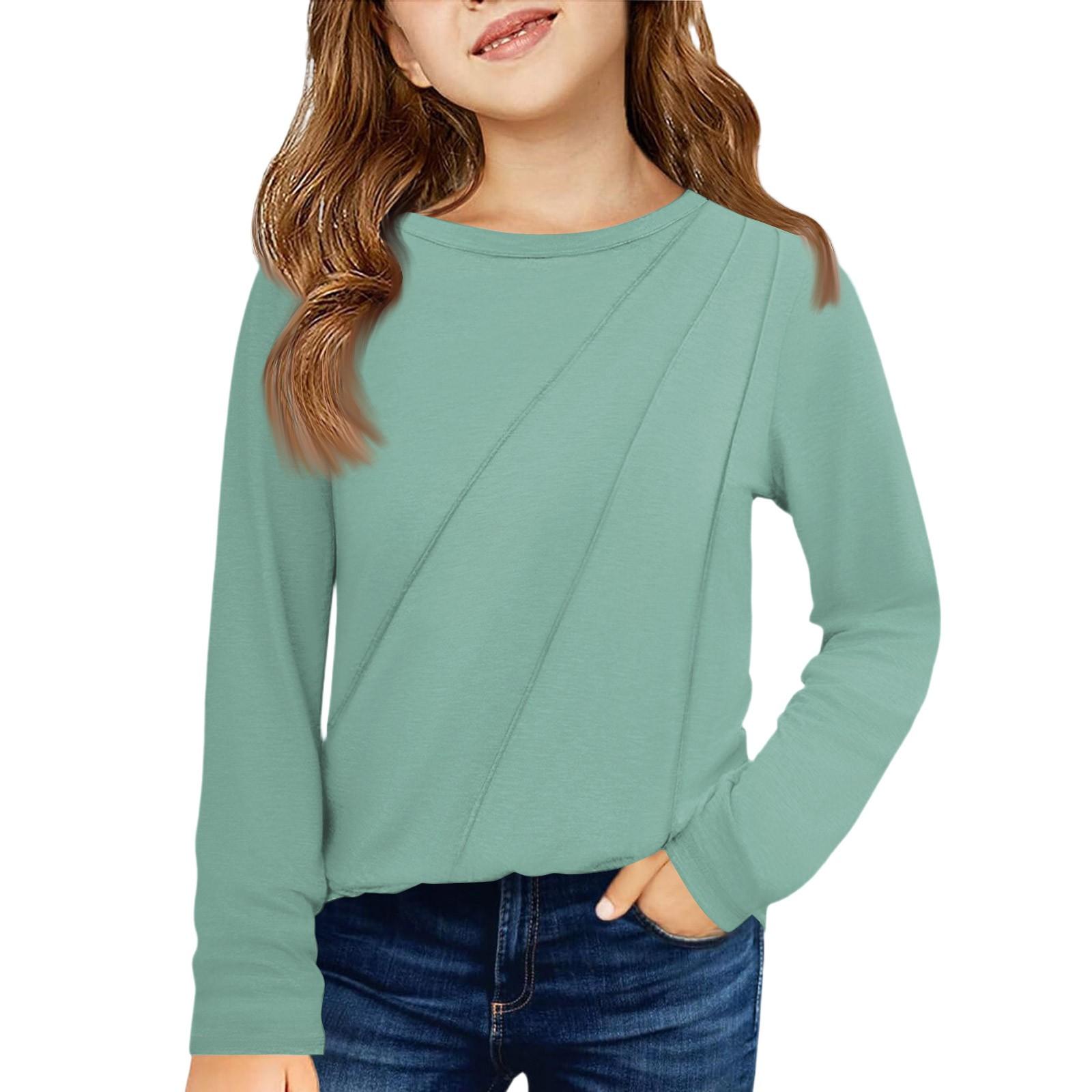

Girls Long Sleeve Tee - Pleated Round Neck Casual Top 160