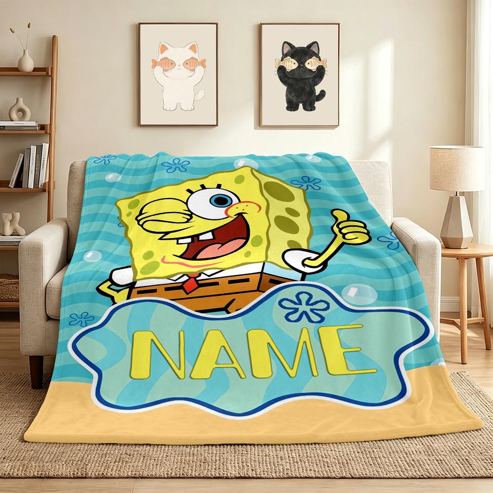 Custom Name SpongeBob Friends Flannel Blanket Throw Blanket Soft Warm Sofa Bed Decor Unique Gift