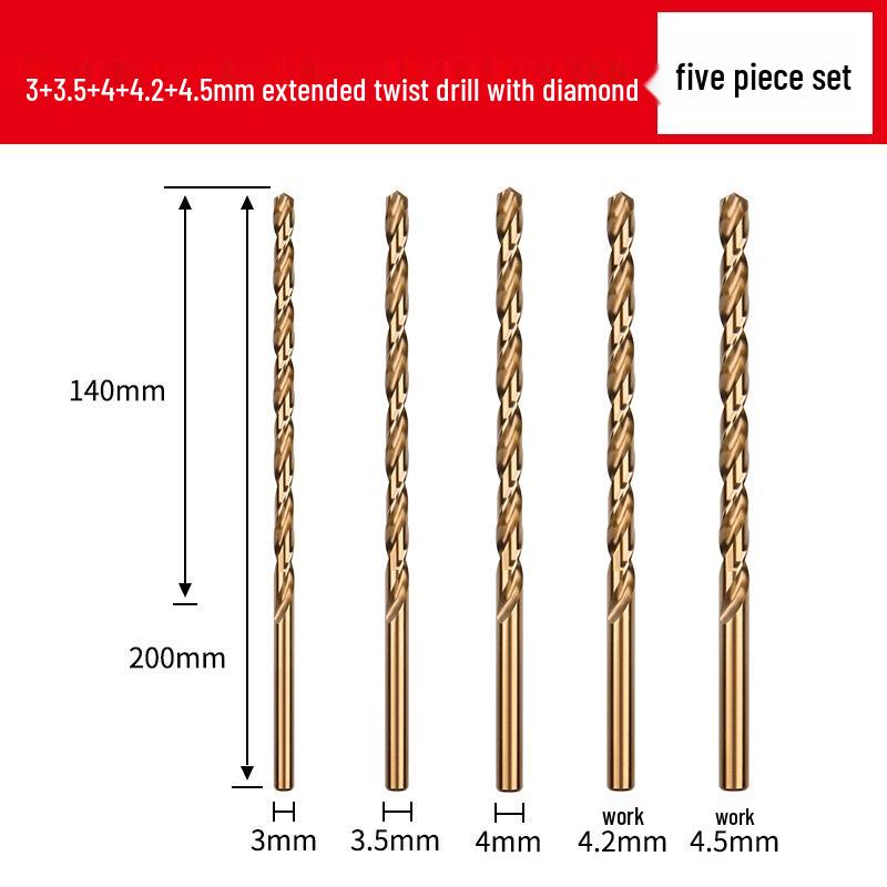 Cobalt Extra-Long High-Strength Alloy Twist Drill Bit for Stainless Steel and Woodworking