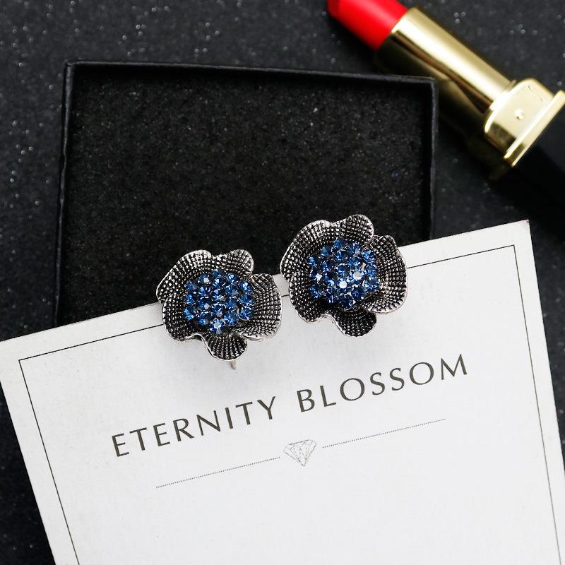 Elegant Women Blue Stone Rose Flower Ear Clip Earring Jewelry Fashion Gifts KTJ