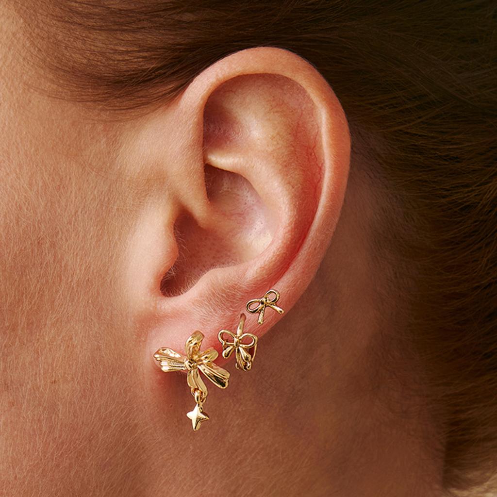 Ocean Style Starfish Shell Pendant Earrings Fashion Metallic Bowknot Ear Clips Ear Cuffs