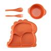 4Pcs/Set Dinner Plate Dinosaur-Shaped Divided Plate Including Bowl Spoon Fork Ergonomic Baby Feeding Utensils Easy to Clean Safe for Kids