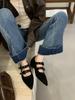 Inner Heightening Retro Rivets Shallow Single Shoes Women's 2025 New Belt Buckle European and American Pointed Temperament Mary Jane Women's Shoes